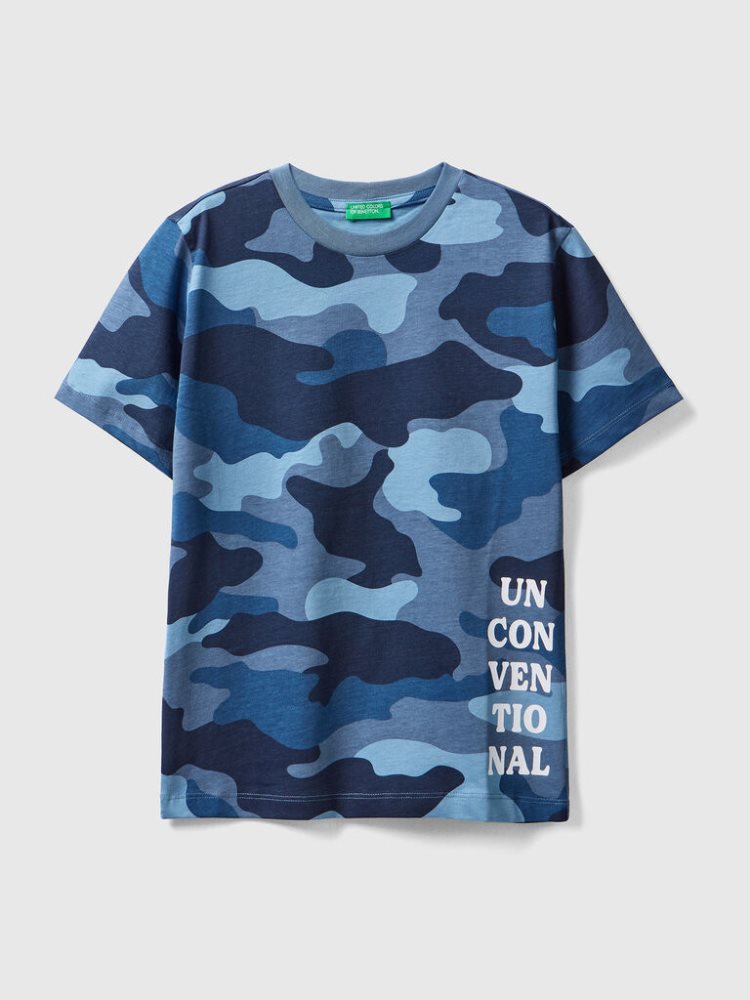 Benetton 100% Katoenen Print Short Sleeve T-shirts Kinderen Blauw | BE782124