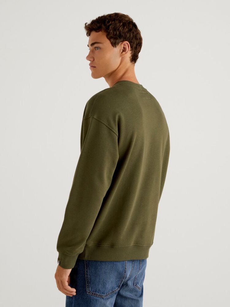 Benetton 100% Katoenen Pullover Sweatshirt Heren Groen | BE014663