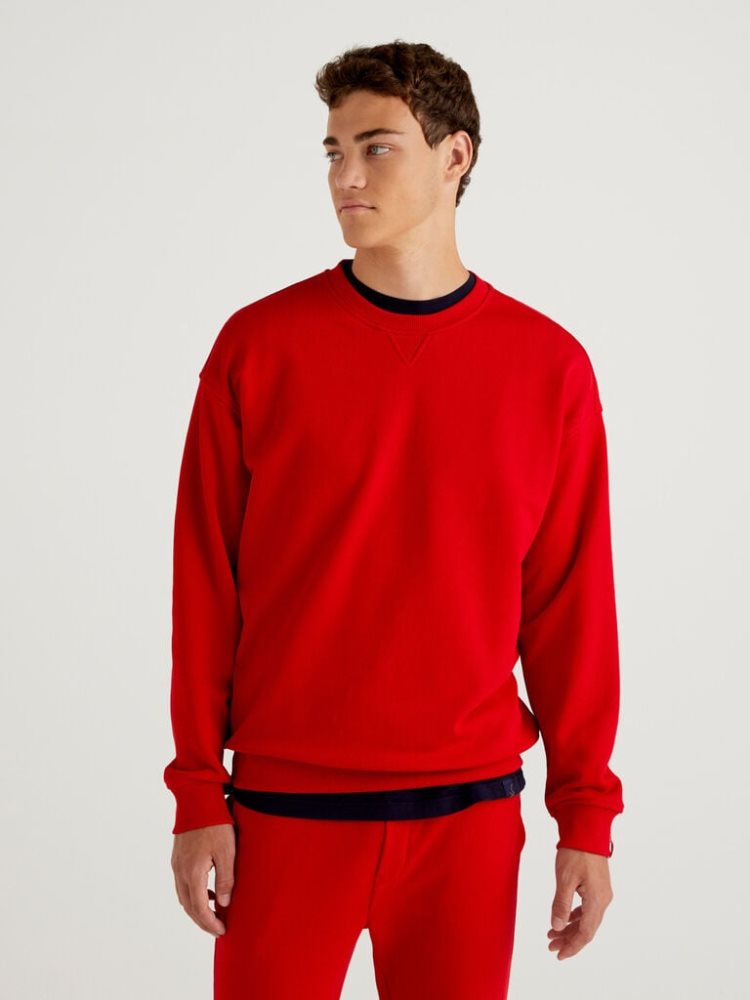 Benetton 100% Katoenen Pullover Sweatshirt Heren Rood | BE764476