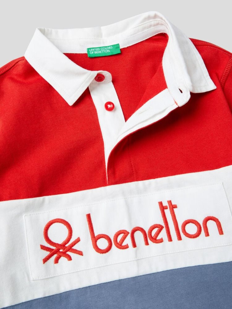 Benetton 100% Katoenen Rugby Long Sleeve Polos Kinderen Rood | BE012782