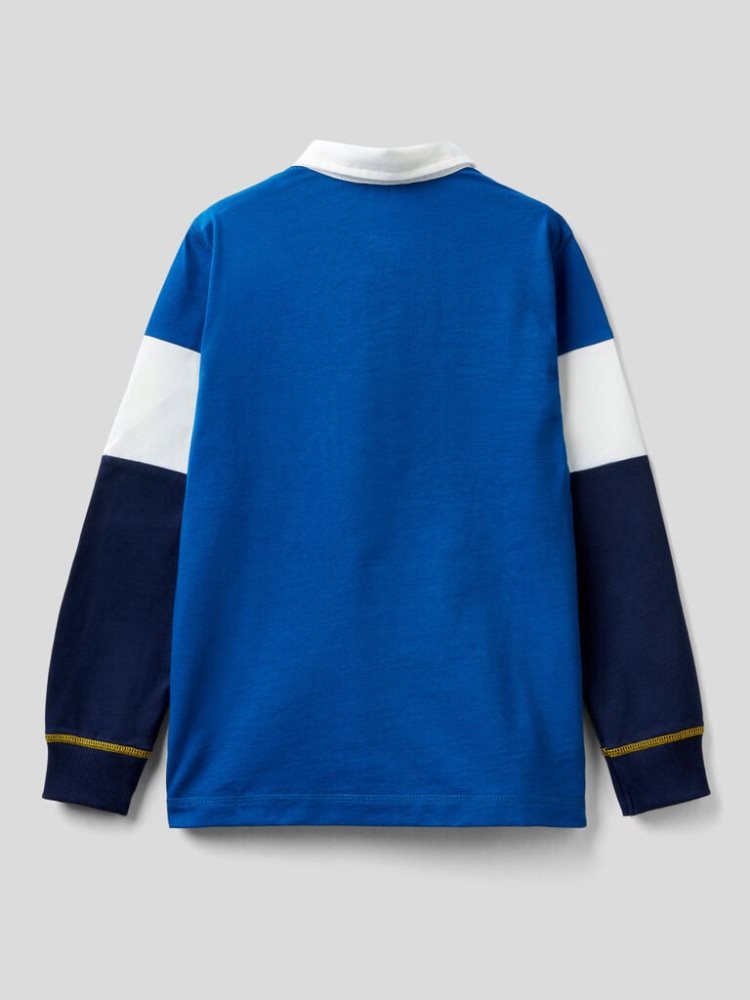 Benetton 100% Katoenen Rugby Long Sleeve Polos Kinderen Blauw | BE374177