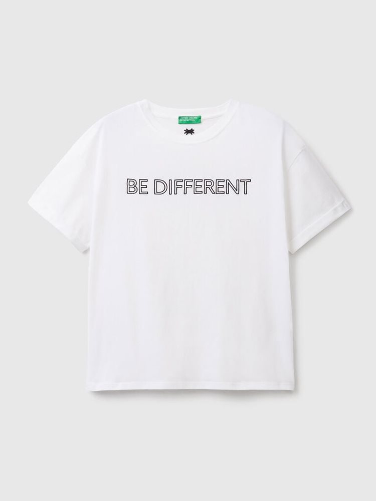 Benetton 100% Katoenen Slogan Short Sleeve T-shirts Dames Wit | BE446016