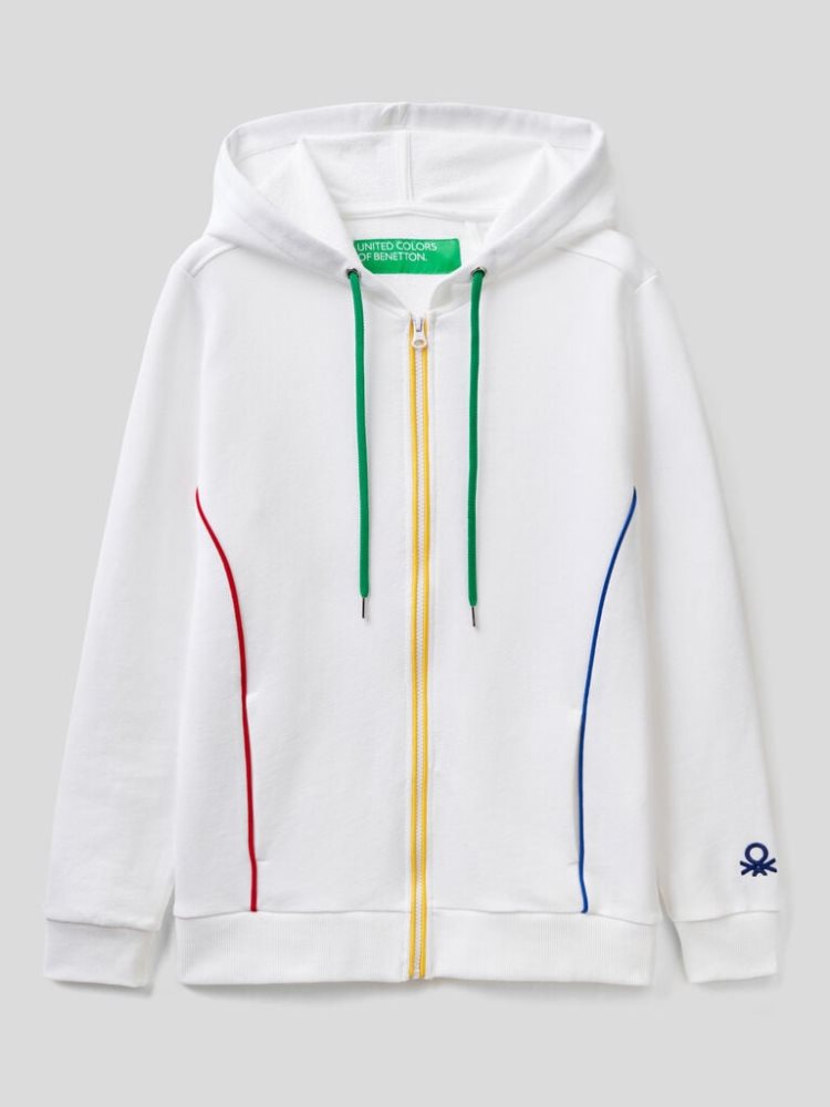 Benetton 100% Katoenen Zip And Hood Hoodie Dames Wit | BE936168