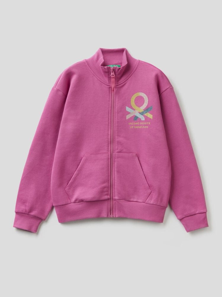 Benetton 100% Katoenen Zip Sweatshirt Kinderen Cyclamen | BE341524