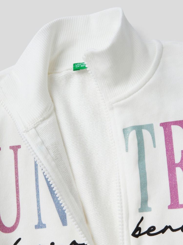 Benetton 100% Katoenen Zip Sweatshirt Kinderen Wit | BE352698