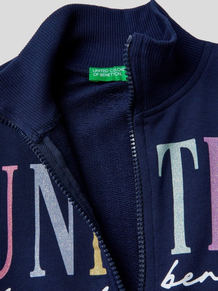 Benetton 100% Katoenen Zip Sweatshirt Kinderen Donkerblauw | BE441051