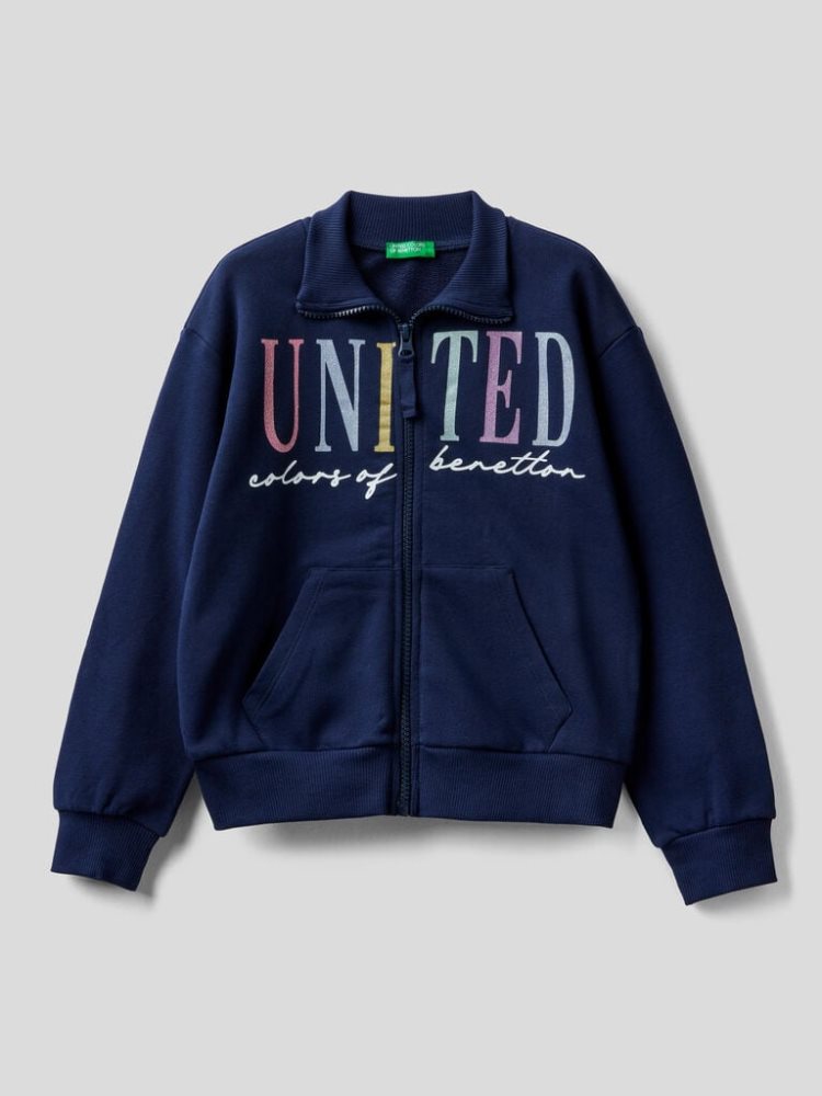 Benetton 100% Katoenen Zip Sweatshirt Kinderen Donkerblauw | BE441051