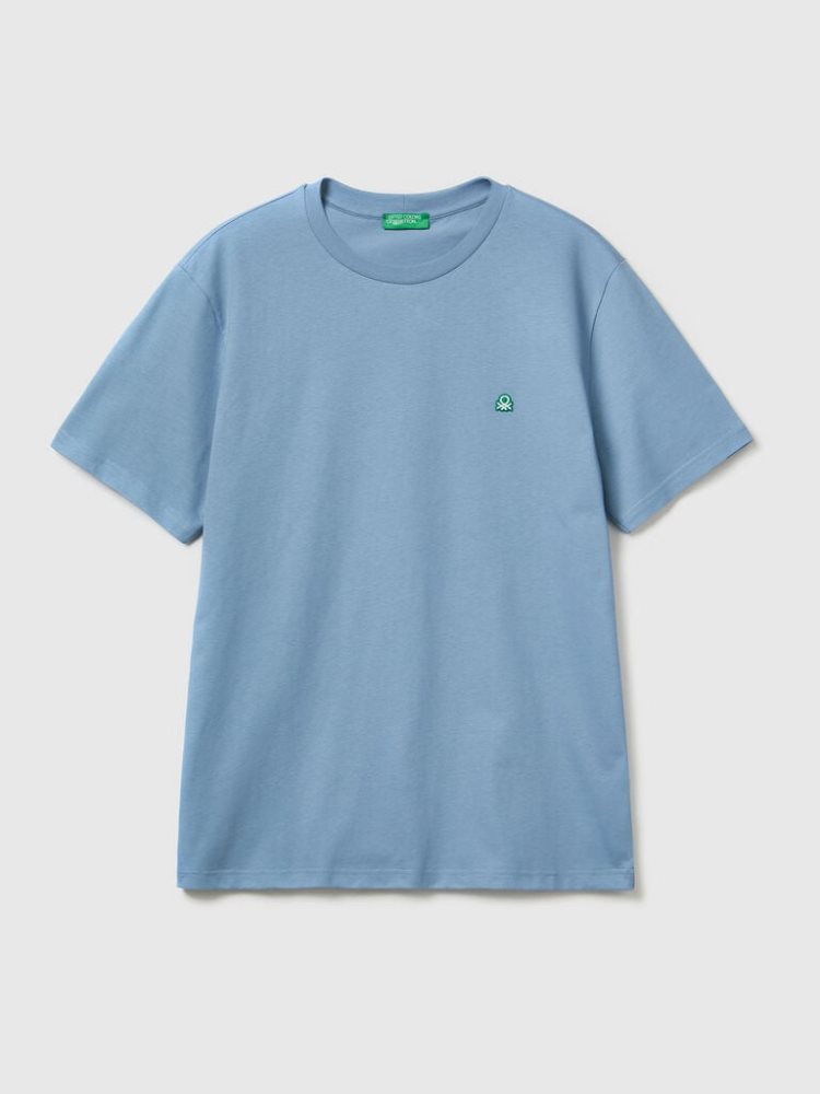 Benetton 100% Organic Katoenen Basic Short Sleeve T-shirts Heren Blauw | BE408324