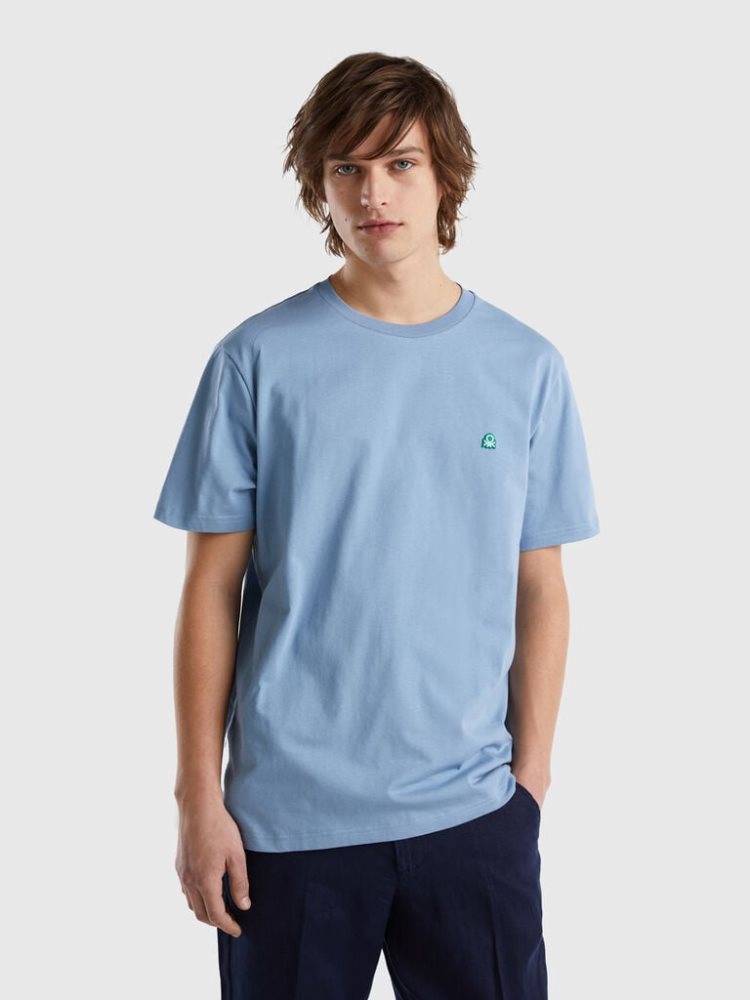 Benetton 100% Organic Katoenen Basic Short Sleeve T-shirts Heren Blauw | BE408324