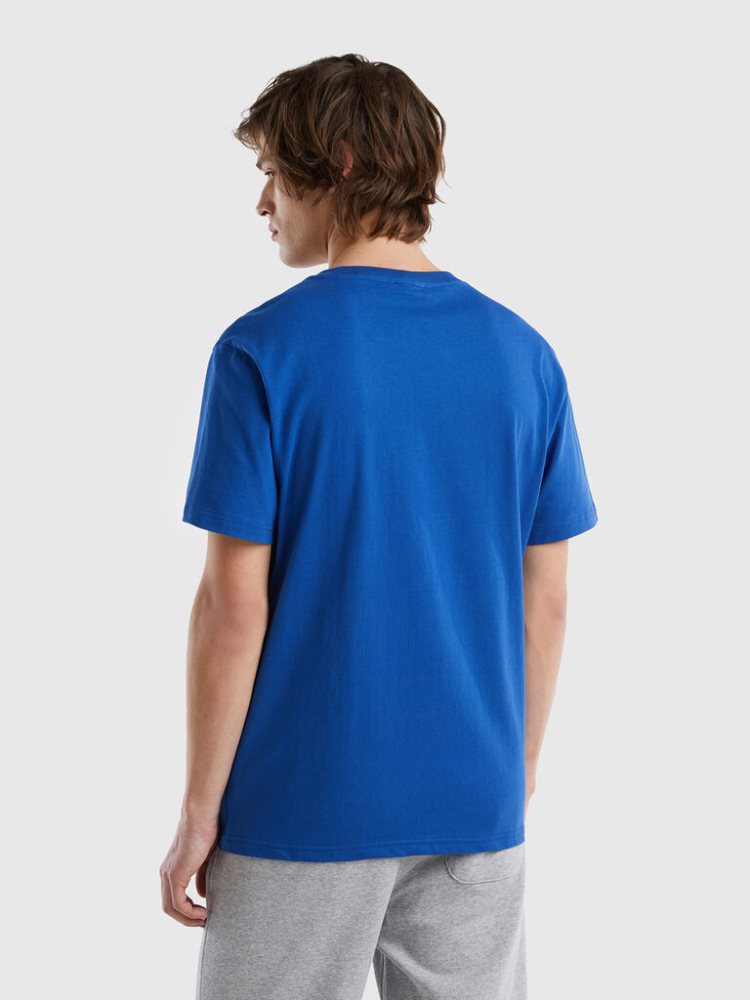 Benetton 100% Organic Katoenen Basic Short Sleeve T-shirts Heren Blauw | BE810261