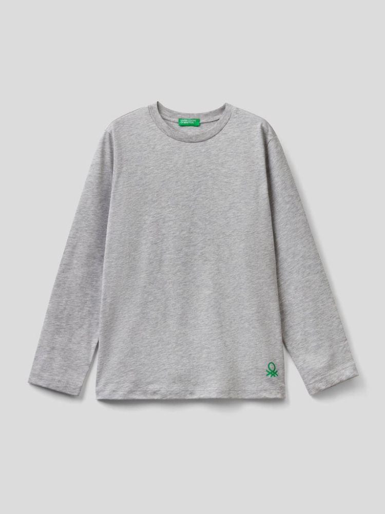 Benetton 100% Organic Katoenen Crew Neck Long Sleeve T-shirts Kinderen Grijs | BE882224