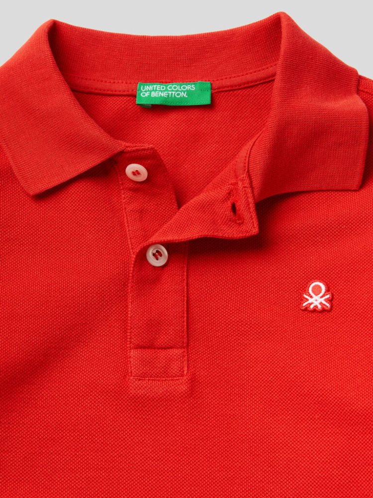 Benetton 100% Organic Katoenen Long Sleeve Poloshirt Kinderen Rood | BE036417