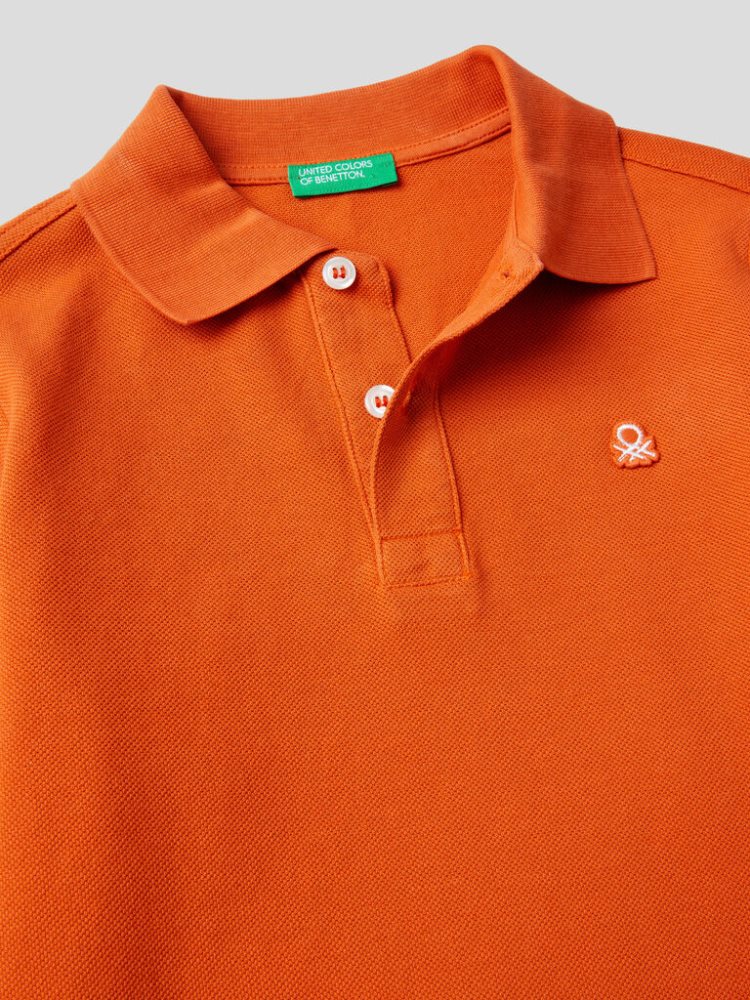 Benetton 100% Organic Katoenen Long Sleeve Poloshirt Kinderen Oranje | BE337412