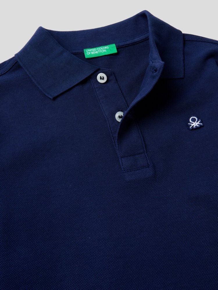 Benetton 100% Organic Katoenen Long Sleeve Poloshirt Kinderen Donkerblauw | BE629772