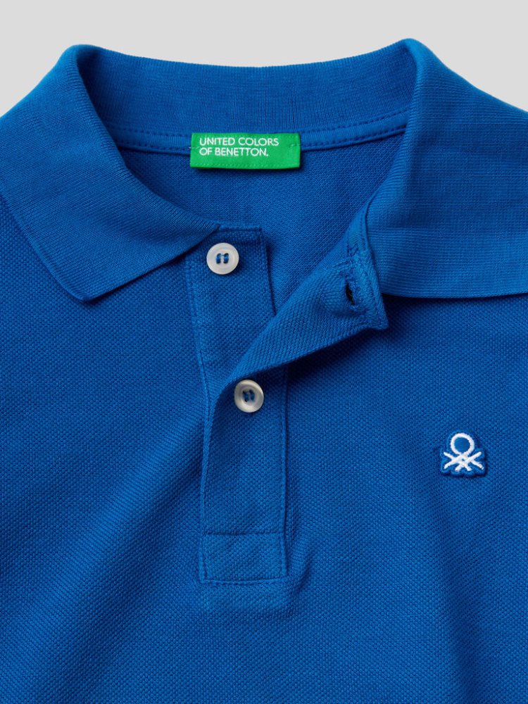 Benetton 100% Organic Katoenen Long Sleeve Poloshirt Kinderen Blauw | BE889877