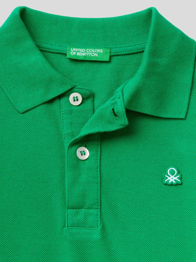 Benetton 100% Organic Katoenen Long Sleeve Poloshirt Kinderen Groen | BE946394