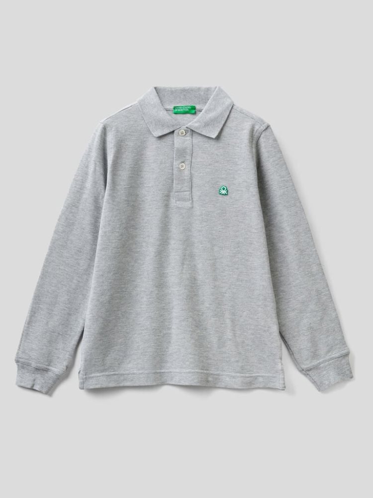 Benetton 100% Organic Katoenen Long Sleeve Poloshirt Kinderen Grijs | BE946945