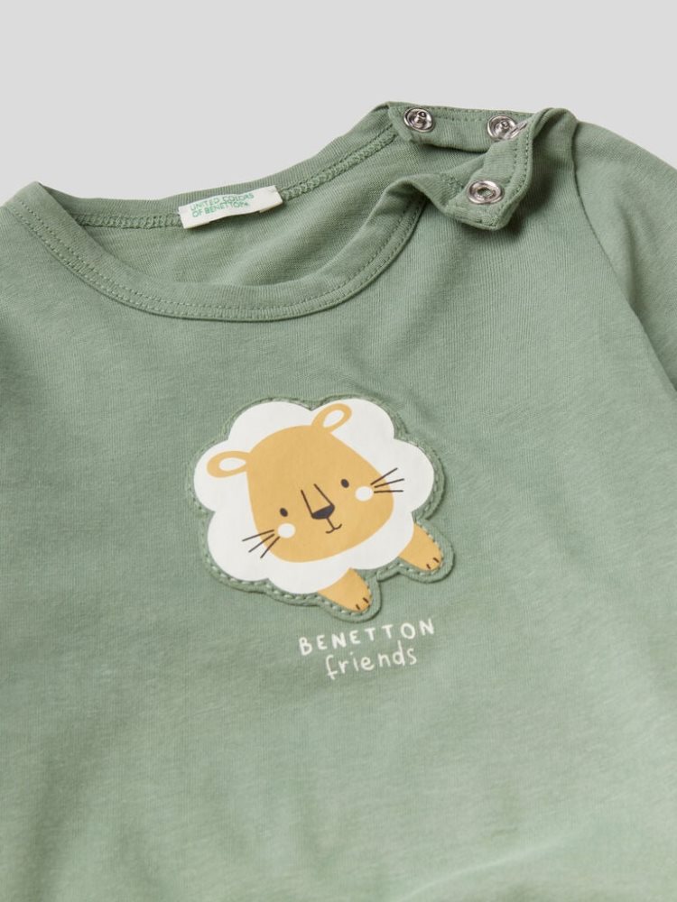 Benetton 100% Organic Katoenen Patch T-shirts Kinderen Lichtgroen | BE364160