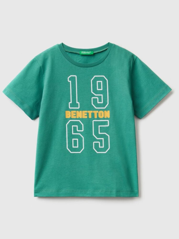 Benetton 100% Organic Katoenen Print Short Sleeve T-shirts Kinderen Donkergroen | BE027793