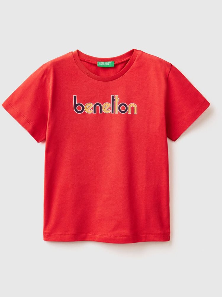 Benetton 100% Organic Katoenen Print Short Sleeve T-shirts Kinderen Rood | BE227278