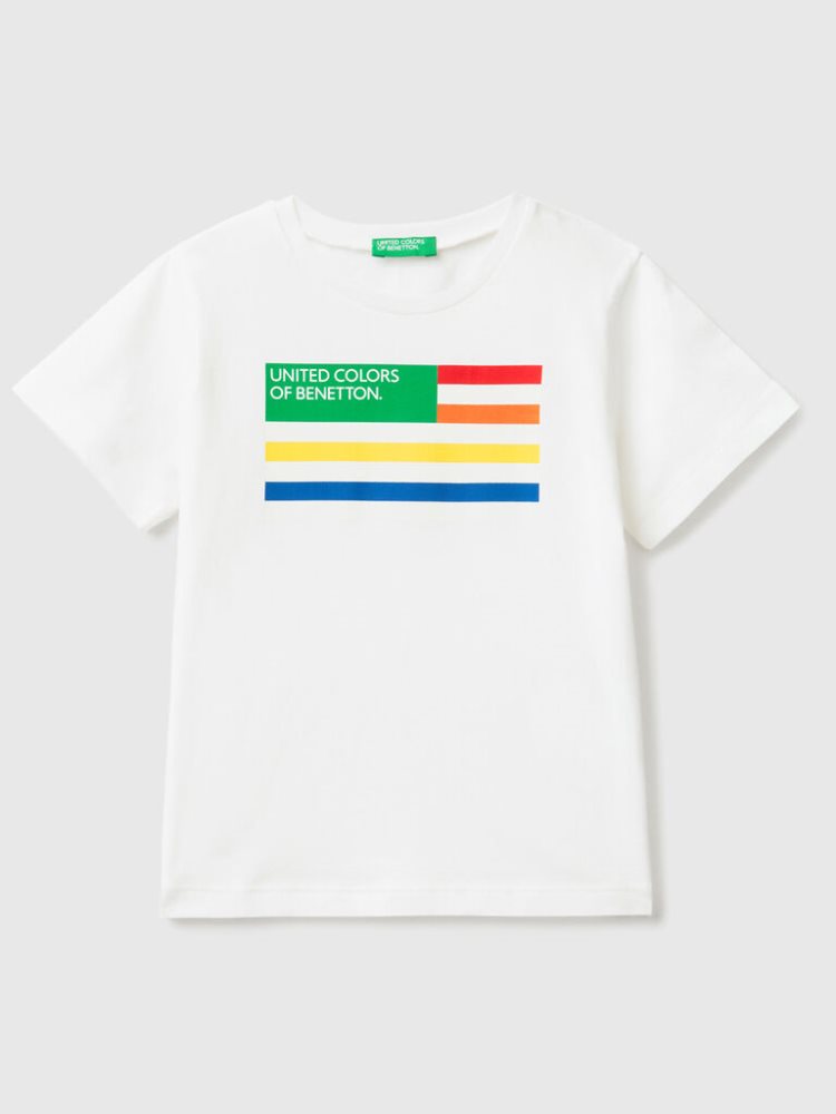 Benetton 100% Organic Katoenen Print Short Sleeve T-shirts Kinderen Wit | BE558937