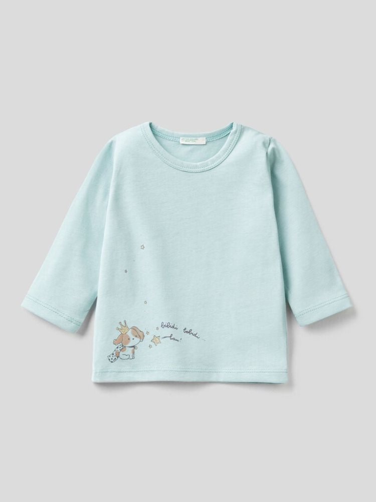 Benetton 100% Organic Katoenen Print T-shirts Kinderen Aqua | BE477865