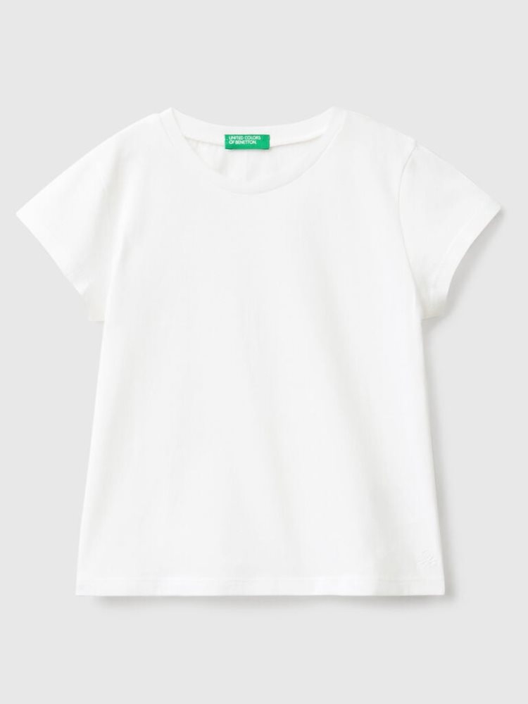 Benetton 100% Organic Katoenen Short Sleeve T-shirts Kinderen Wit | BE553491