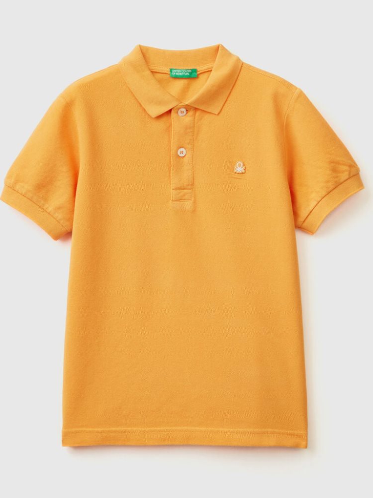 Benetton 100% Organic Katoenen Slim Fit Short Sleeve Polos Kinderen Geel | BE045711