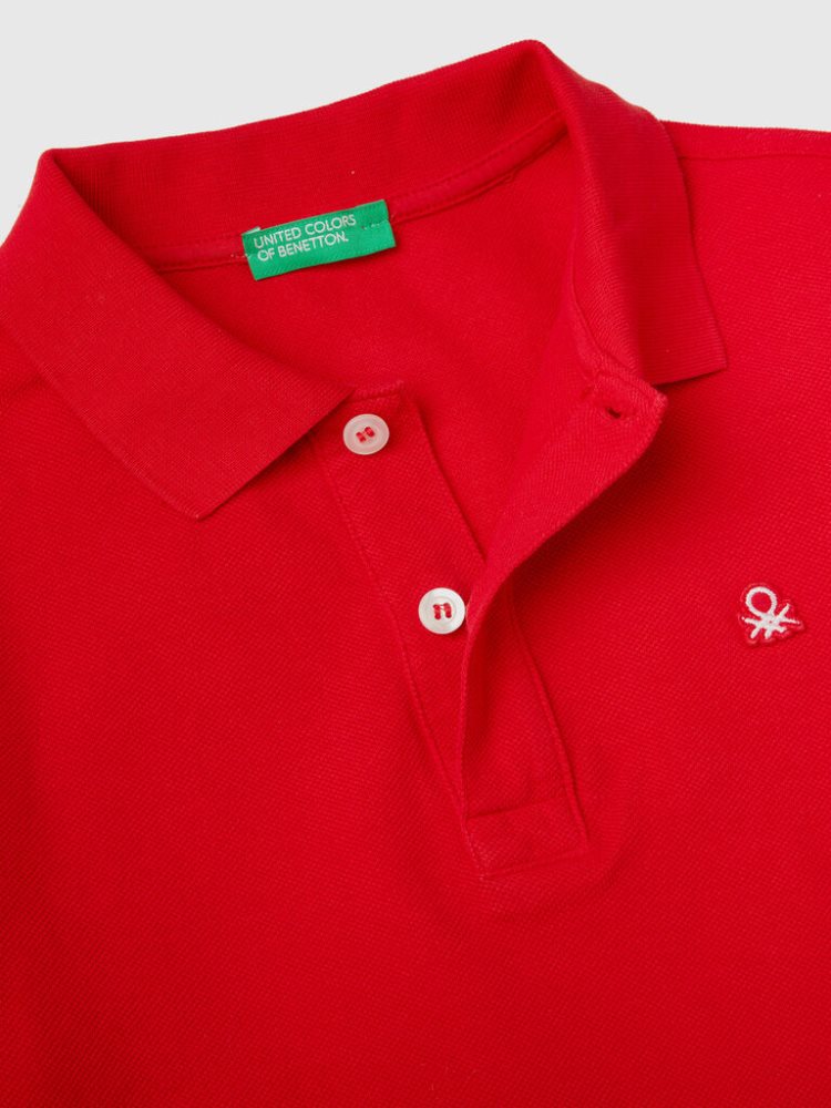 Benetton 100% Organic Katoenen Slim Fit Short Sleeve Polos Kinderen Rood | BE105313