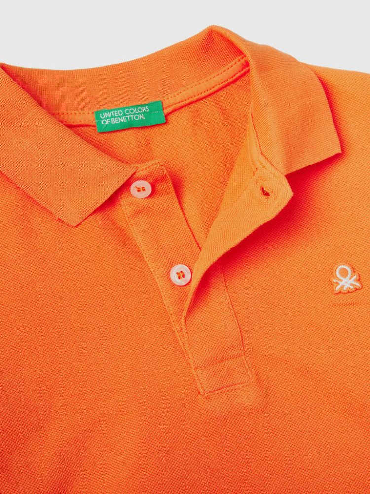 Benetton 100% Organic Katoenen Slim Fit Short Sleeve Polos Kinderen Oranje | BE223613