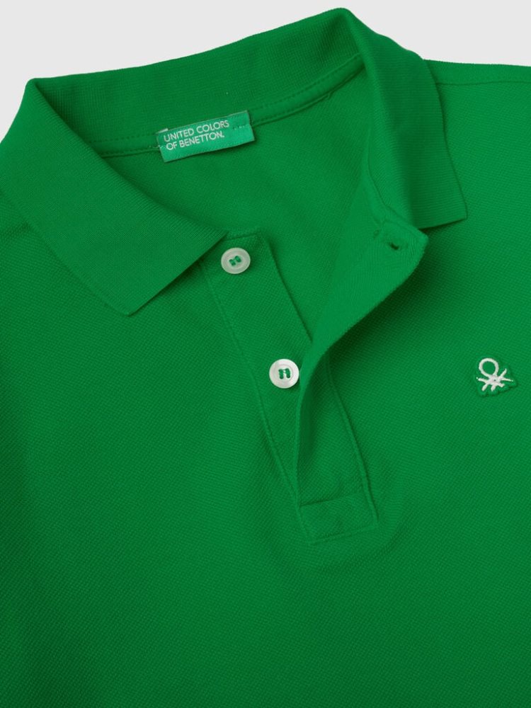 Benetton 100% Organic Katoenen Slim Fit Short Sleeve Polos Kinderen Groen | BE516824