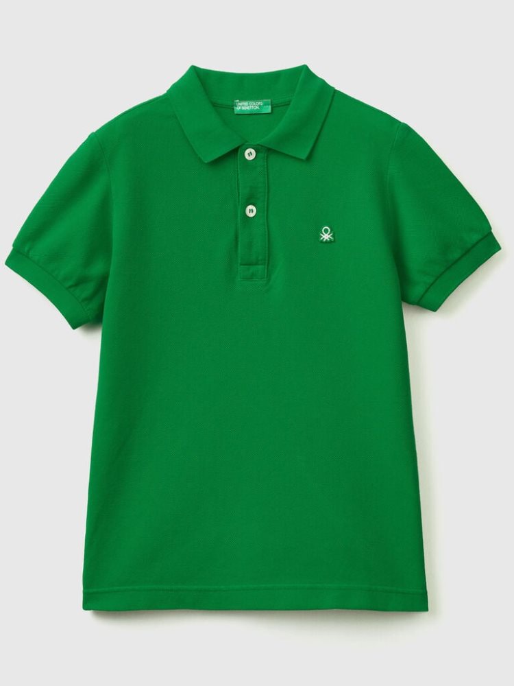 Benetton 100% Organic Katoenen Slim Fit Short Sleeve Polos Kinderen Groen | BE516824