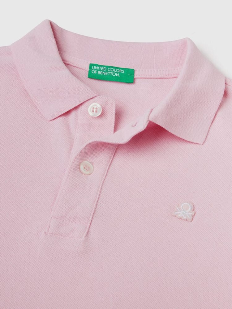 Benetton 100% Organic Katoenen Slim Fit Short Sleeve Polos Kinderen Roze | BE650901