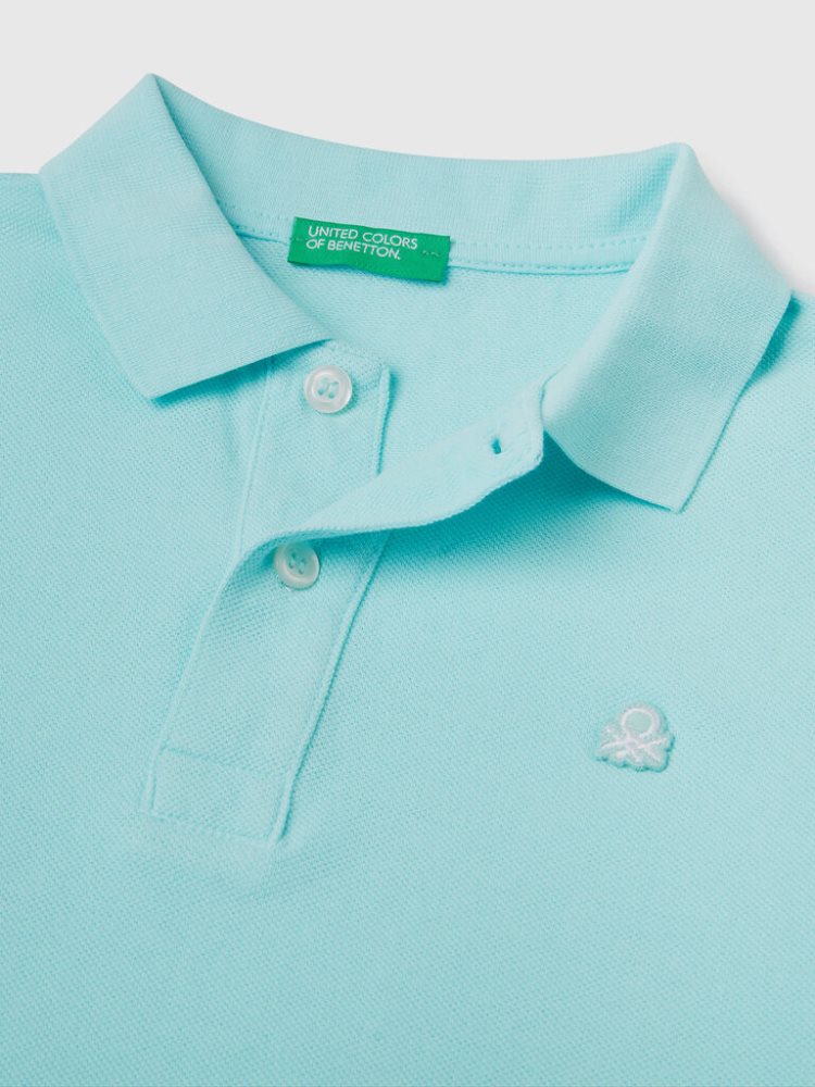 Benetton 100% Organic Katoenen Slim Fit Short Sleeve Polos Kinderen Turquoise | BE910924