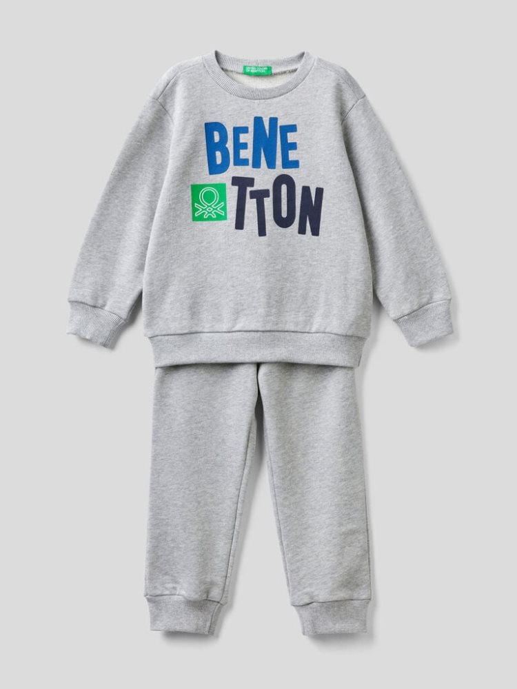 Benetton 100% Organic Katoenen Sweat Trainingspak Kinderen Grijs | BE069814