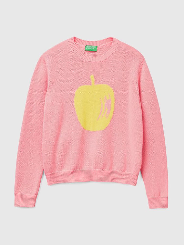 Benetton Apple Inlay Crew Neck Sweaters Dames Roze | BE513963