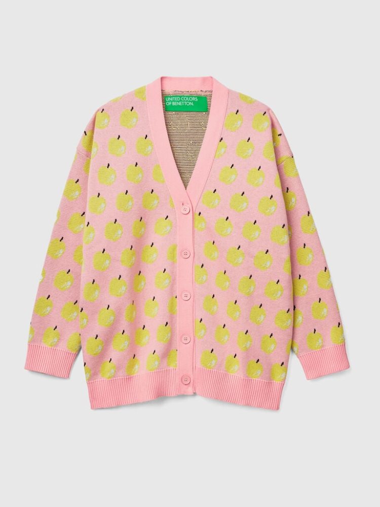 Benetton Apple Pattern Cardigan Dames Roze | BE369136