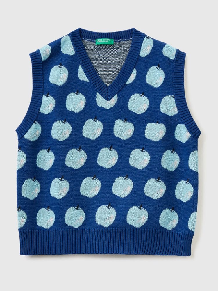 Benetton Apple Pattern Gilet Kinderen Blauw | BE752899