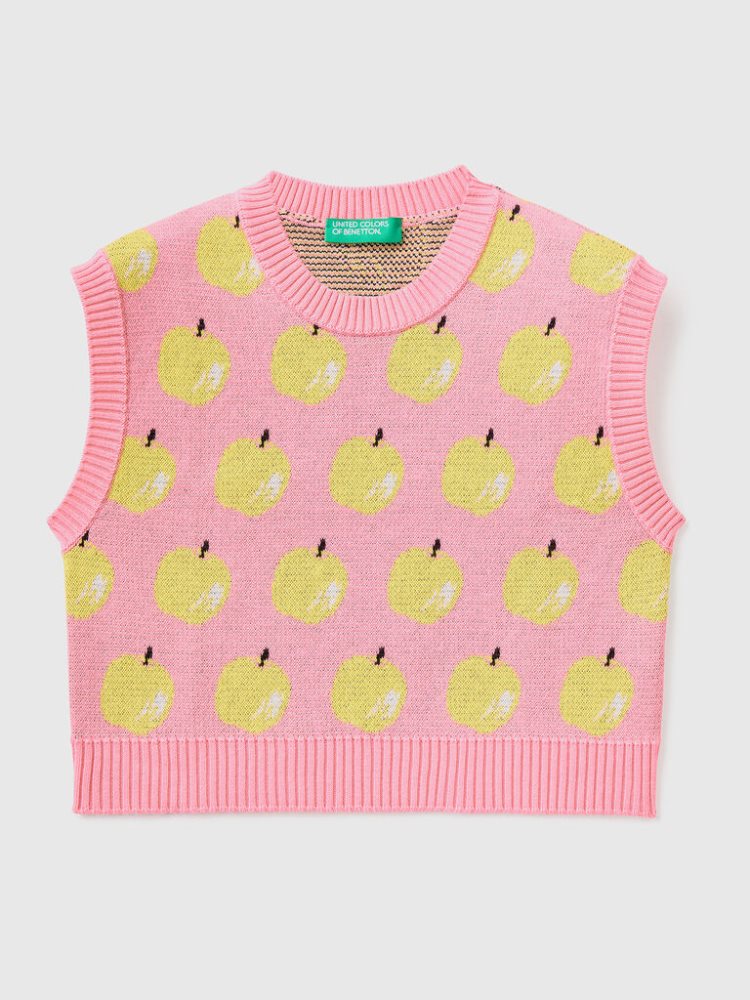 Benetton Apple Pattern Gilet Kinderen Roze | BE563692