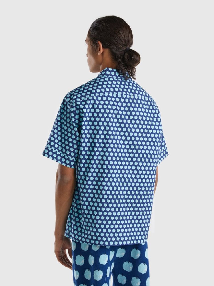 Benetton Apple Pattern Overhemd Heren Blauw | BE322955