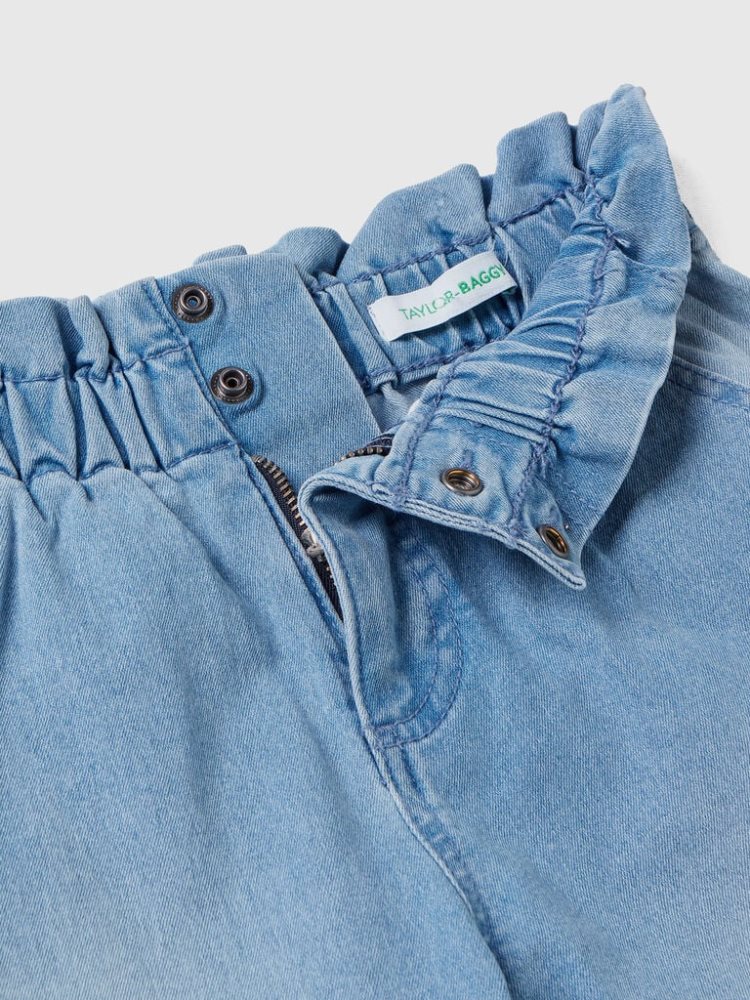 Benetton Baggy Fit Gathered Taille Jeans Kinderen Lichtblauw | BE280862