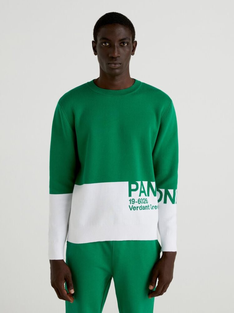 Benetton Benettonxpantone™ Color Block Crew Neck Sweaters Heren Groen | BE735654