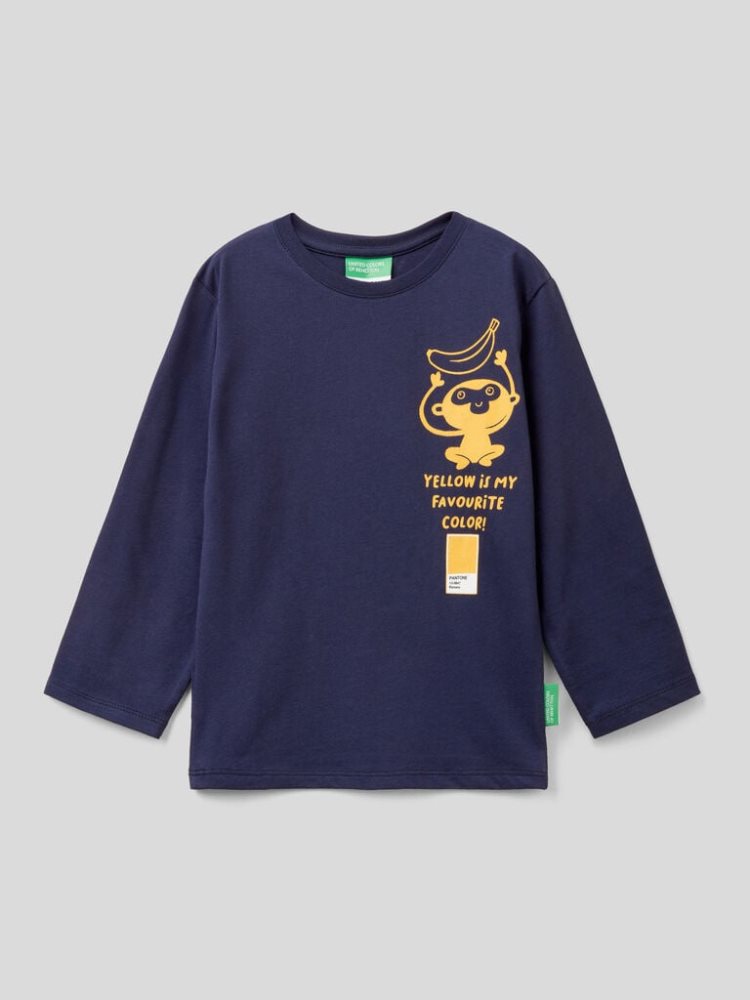 Benetton Benettonxpantone™ Long Sleeve T-shirts Kinderen Donkerblauw | BE391657