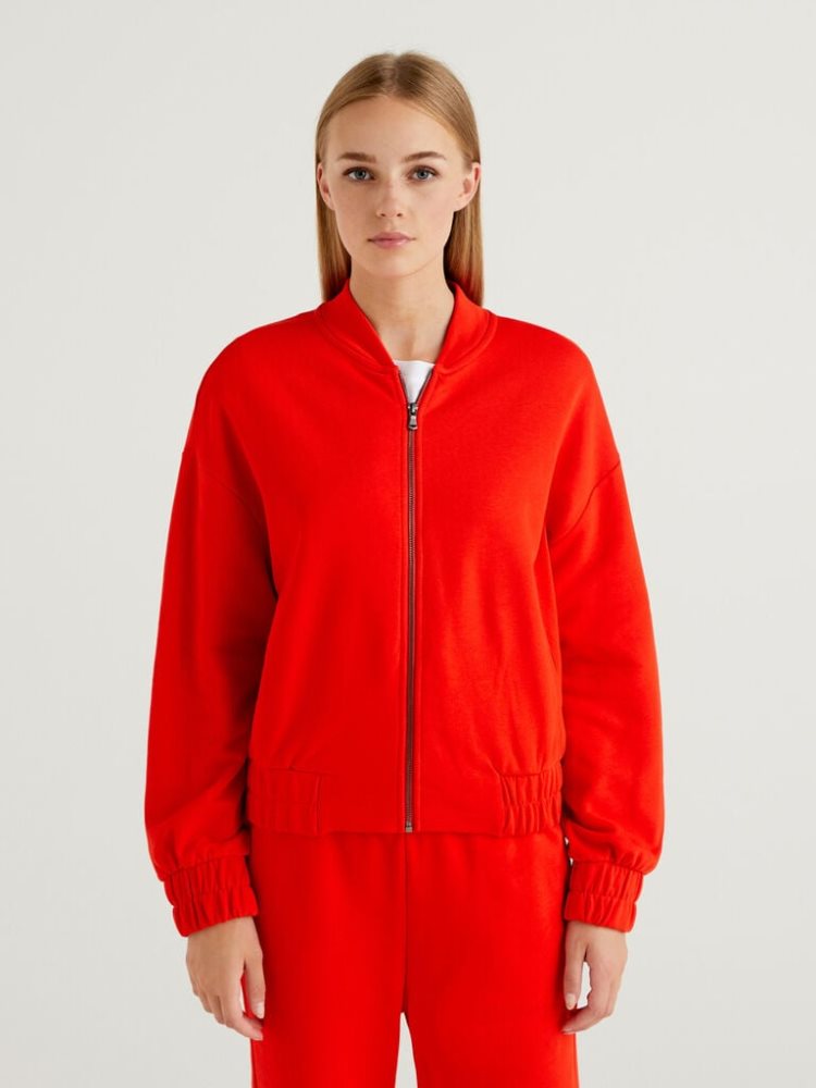 Benetton Bomber-style Zip Sweatshirt Dames Rood | BE064572