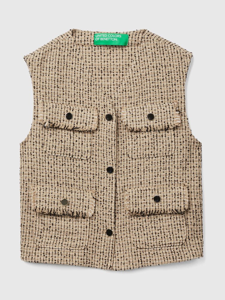 Benetton Bouclé Gilet Dames Beige | BE673553