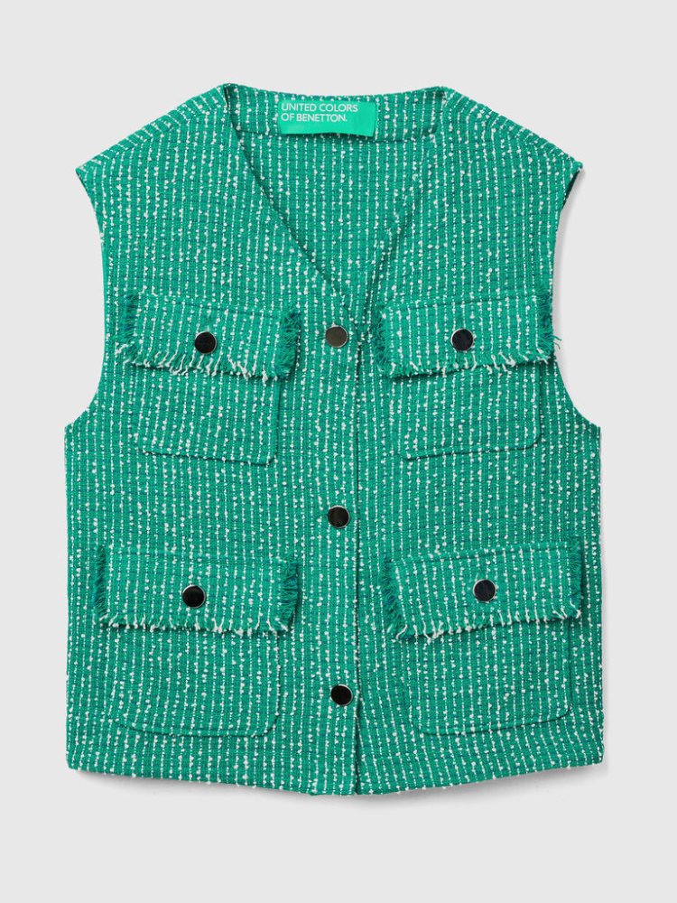 Benetton Bouclé Gilet Dames Groen | BE487141