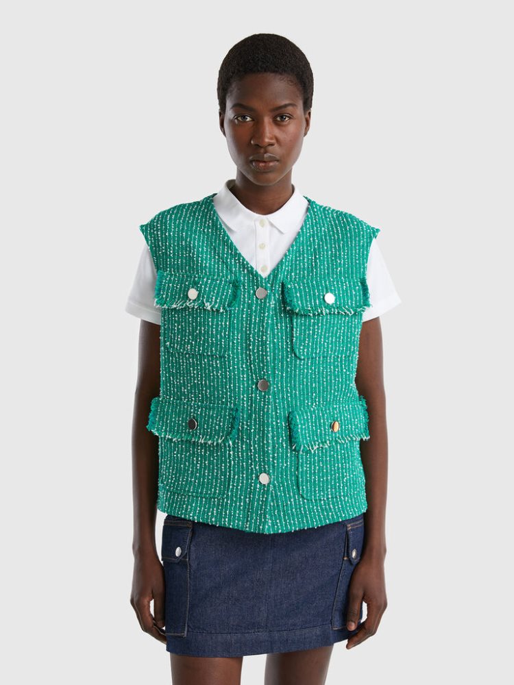 Benetton Bouclé Gilet Dames Groen | BE487141