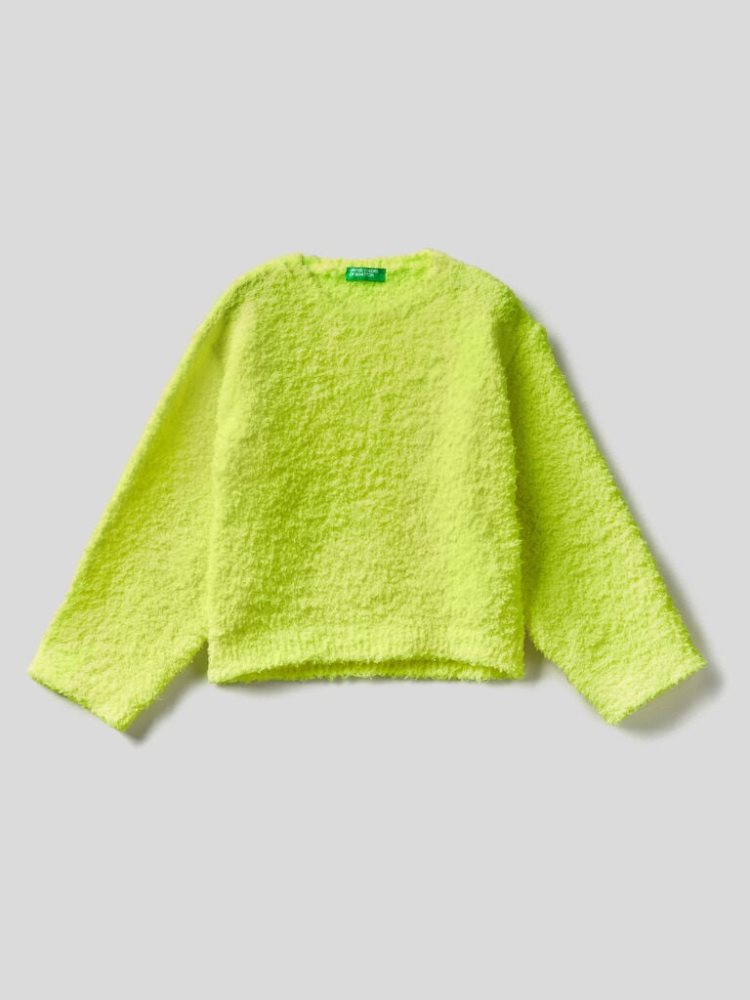 Benetton Boxy Fit Bouclé Look Truien Kinderen Geel | BE674111