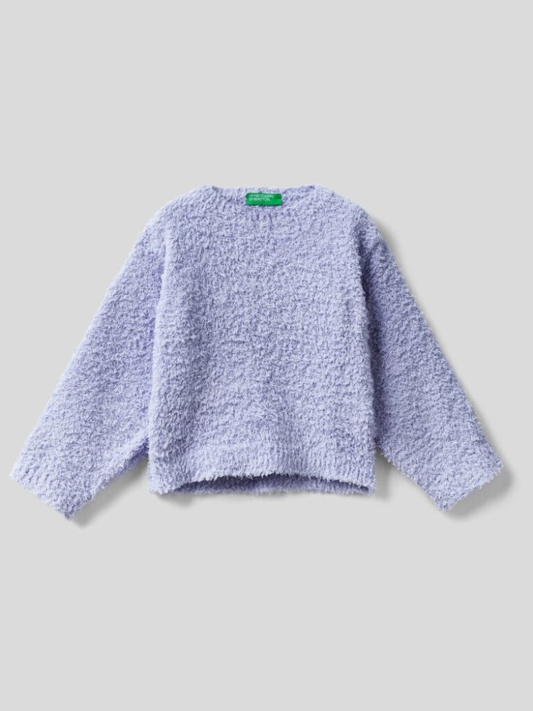 Benetton Boxy Fit Bouclé Look Truien Kinderen Lilac | BE729051