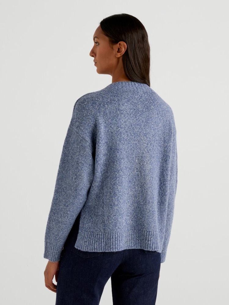 Benetton Boxy Fit Bouclé Wol Blend High Neck Sweaters Dames Lichtblauw | BE209248